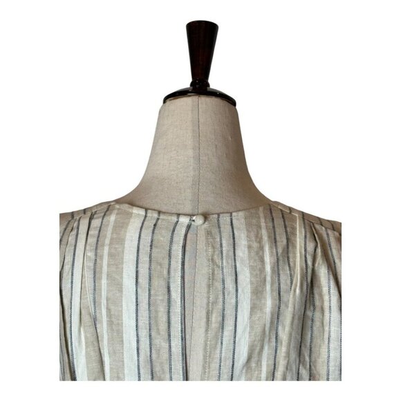 Ronny Kobo Dress Women Large Ivory Tan Striped Linen Blend Puff Sleeve Joslyn - Picture 5 of 15